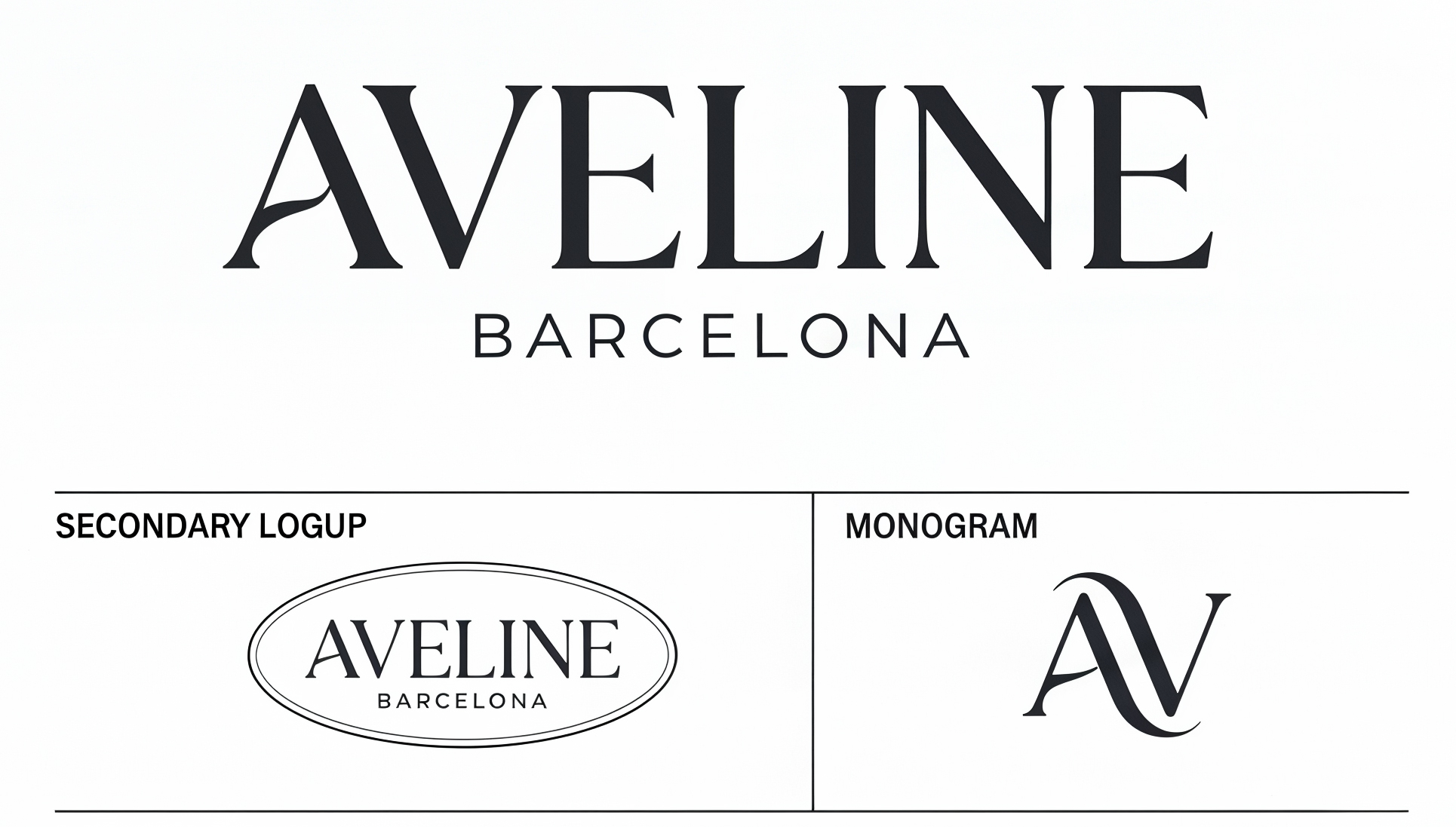 Logo system: AVELINE wordmark and AV monogram