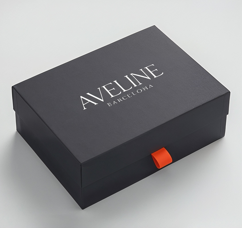 Black box with orange accent